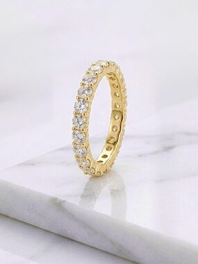 14K Gold Plated CZ Eternity Ring | Full Band Stackable Ring | Minimalist Jewelry
